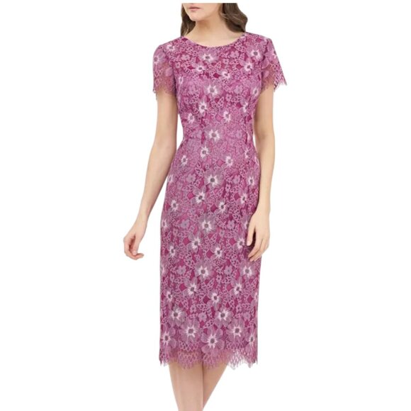 JS Collections Floral Lace Short Sleeve Midi Cocktail Dress Size 12 - Picture 1 of 8